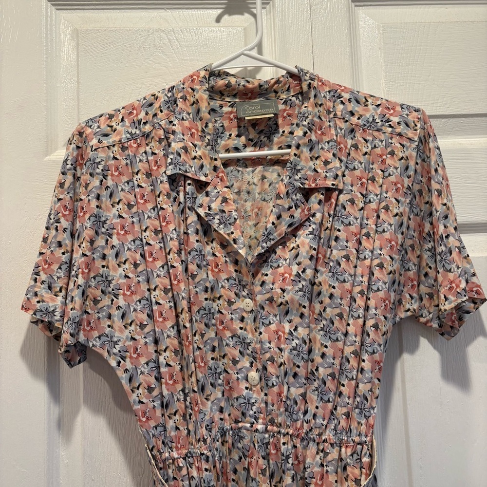 Vintage Carol Anderson Pink & Blue Floral Short Sleeve Midi Length Dress -Size 6